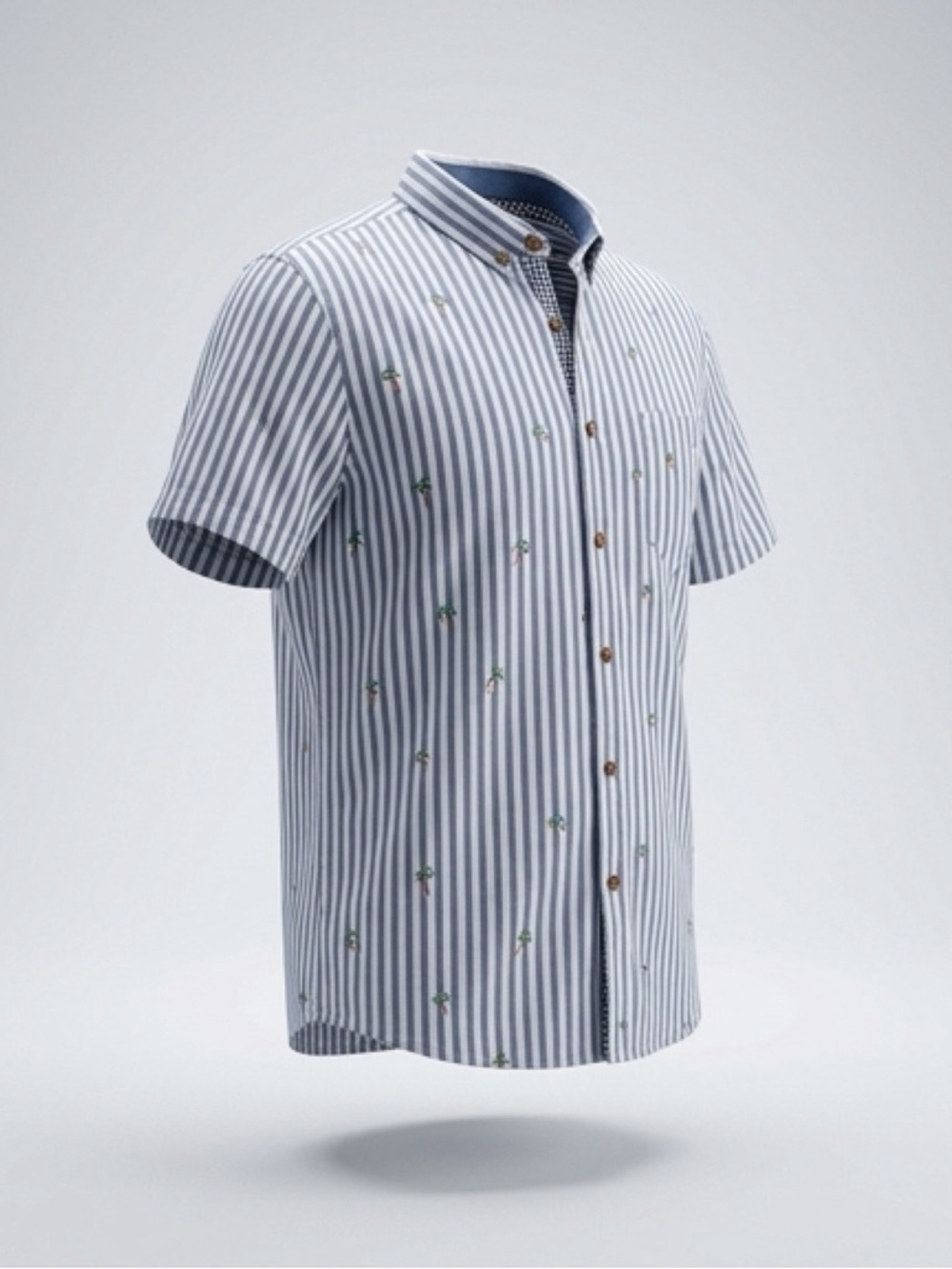 Sovereign Code Blue‎ and White Striped Short Sleeve Button-Down Shirt